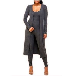 Ribbed Two Piece Body Suit w/ Long Sleeve Cardigan